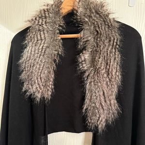 Apt. 9 - Black Fur Collar Shawl Scarf Wrap Pashmina Cardigan Jacket Cape